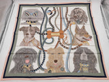 Hermes Jour De Casting 70 Dogs Green Blue Pink Silk Scarf Do0526lrxde
