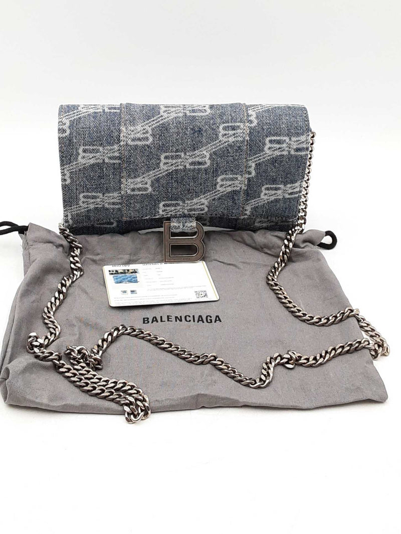 Balenciaga Denim Bb Monogram Hourglass Shoulder Bag Eb1025wrxdu