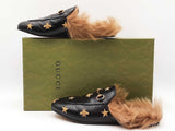 Gucci Princetown Embroidered Slippers In Black Leather Size Eu 41 Fw1225lrxdu