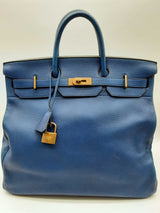 Hermes Birkin 45 Bleu De Prusse Blue Clemence Brass Duffle Bag Do1024rxzxde