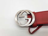 Gucci 546389 Rosso Red Leather Interlocking Gg Buckle Belt Size 34 Do0624oxzde