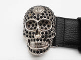 Philipp Plein Black Rhinestones Skull Head Black Leather Belt Do0426lxzde