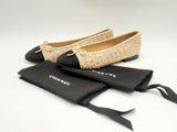 Chanel Tweed Ballet Flats Glittered Tweed Grosgrain Beige Size 39.5 Sd0425oxzsa