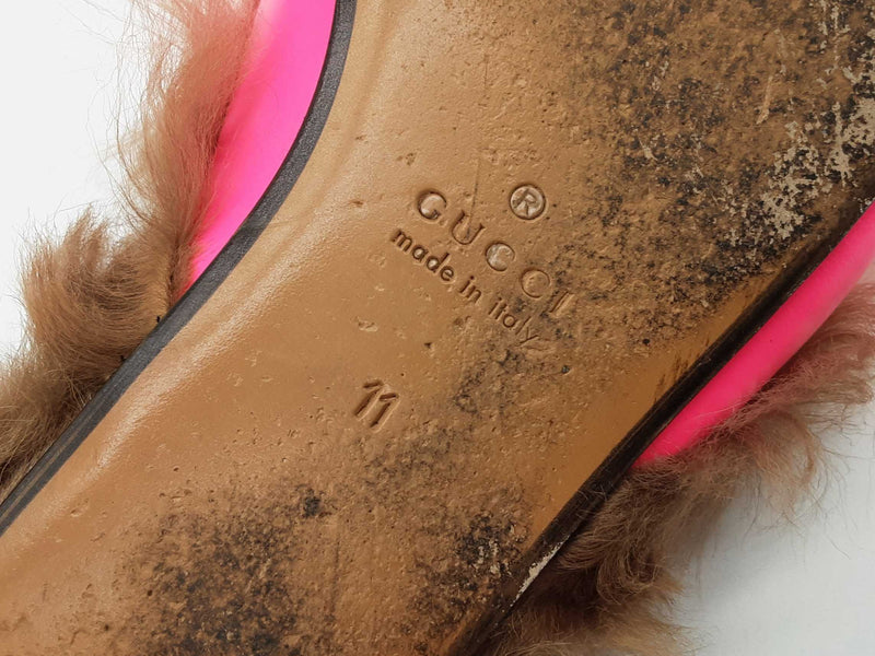 Gucci Princetown Neon Pink Leather Fur Loafers Size Gucci 11 Mens Do0925oorde
