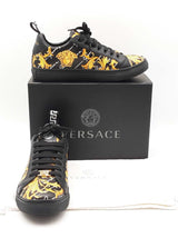 Versace Sneakers In Black & Yellow Barocco Print Leather Size 9 Fw0926lprdu