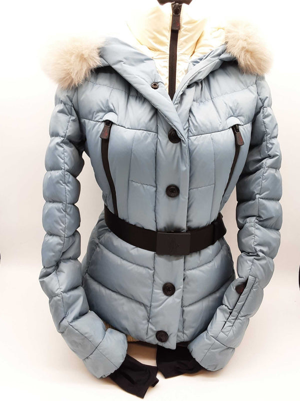 Moncler Grenoble Beverly Blue White Furred Hooded Jacket Size 1 Do0924wxzde