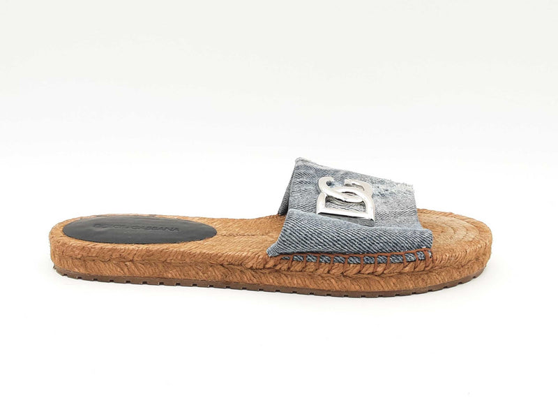 Dolce & Gabbana Medallion Denim Flat Espadrille Sandals Size Eu 38 Fw1224lxzsa