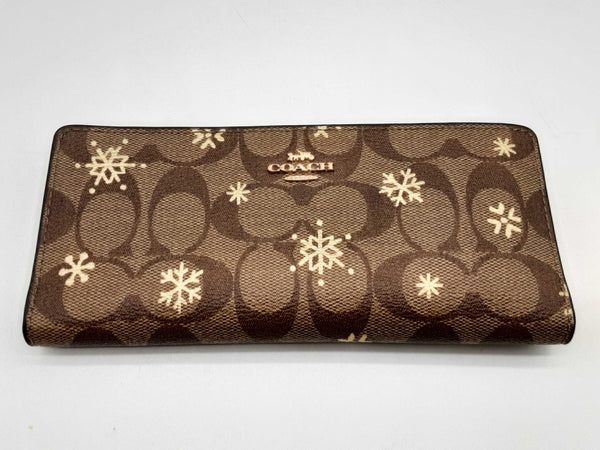 Coach Snow Brown Signature Coated Canvas Thin Snap Wallet Do0125lxde