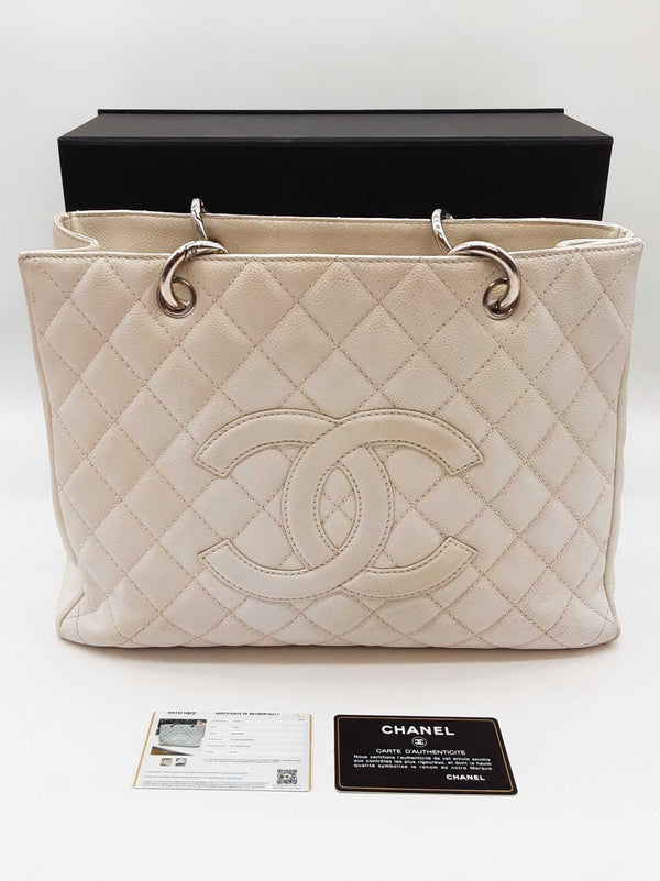 Chanel White Quilted Caviar Leather Shopping Tote Bag Do0725lcxzde