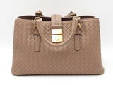 Bottega Veneta Small Roma Shoulder Bag In Taupe Intrecciato Leather Fw1225irxdu