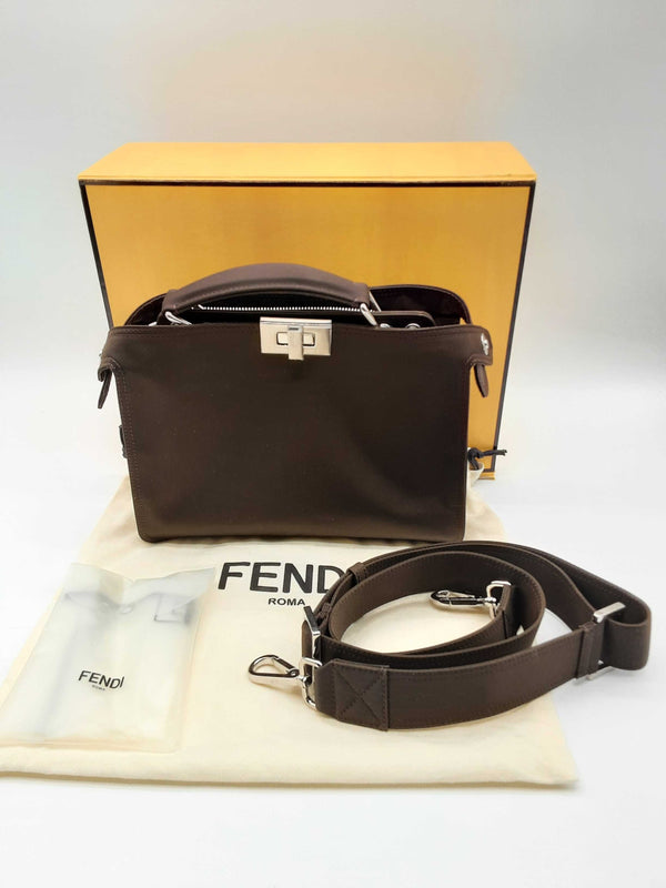 Fendi Peekaboo Iseeu Mini Dark Brown Nylon Crossbody Bag Do0624lexzde