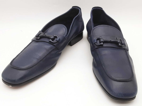 Salvatore Ferragamo Manfredi Gancio Navy Blue Leather Loafers Size 9d Do0525rxde