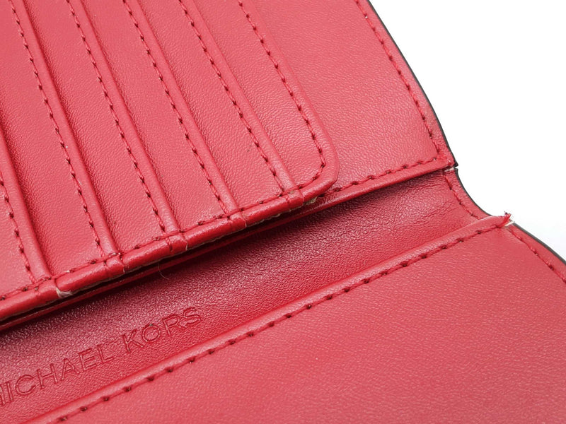 Michael Kors Jet Set Travel Red Gold Signature Logo Passport Wallet Do1025oxde