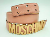 Moschino Pink Leather Belt With Gold Tone Lettering Logo Buckle Fw1224crsa