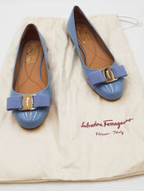 Salvatore Ferragamo Varina Blue Patent Leather Ballet Flats Size 5 Eb1125lxzdu