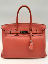 Hermes Birkin 35 Sanguine Red White Clemence Palladium Handbag Do0623esxzde