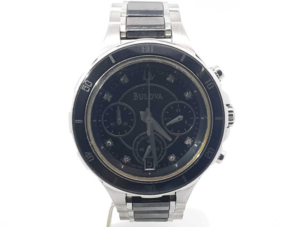 Bulova Diamond Ladies Black Ceramic Chronograph Quartz 33mm Watch Sd0725lzxsa