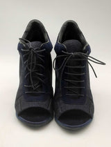 Burberry Denim & Navy Blue Sude Peep Toe Lace Up Heel Booties Size 36 Eb325lxzsa