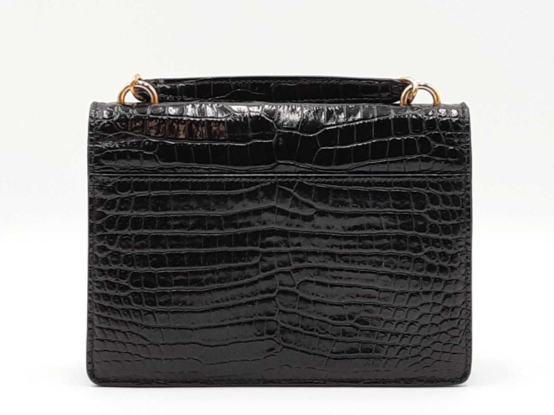 Yves Saint Laurent Sunset Wallet With Chain In Croc-embossed