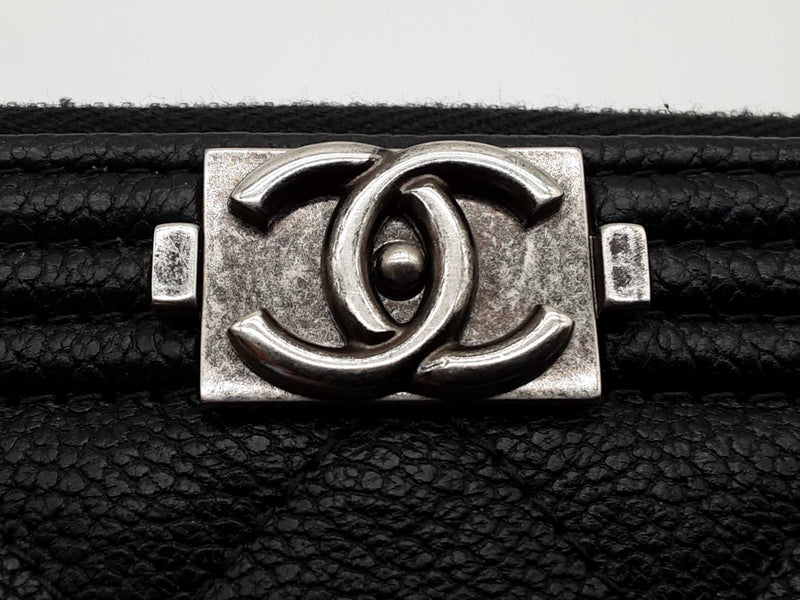 Chanel Boy O Black Leather Zipper Clutch Do0325exzde