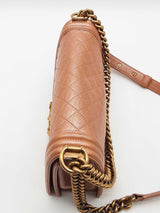 Chanel Quilted Iridescent Pink Leather Boy Bag Eb0526oxerde