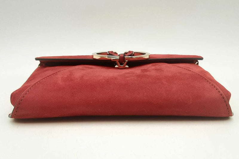 Valentino Garavani Red Suede Envelope Clutch Crossbody Eb0425lcrsa