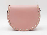 Valentino Garavani Rockstud Mini Saddle Bag In Pink Grained Leather Fw1225oxzdu