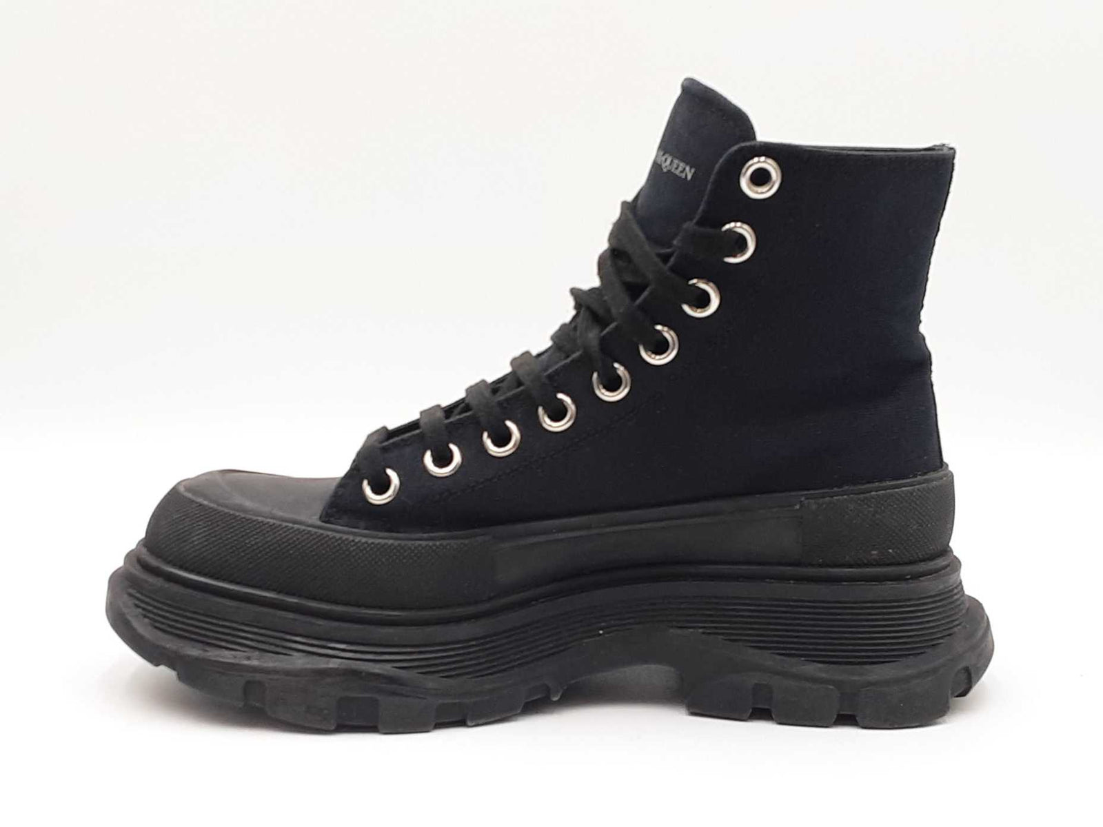 Alexander Mcqueen Tread Slick Black Canvas Lace Up Boots  display picture 2