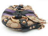 Gucci 129498 Mini Horsebit Tan Gg Canvas Purple Black Satin Clutch Do0925pxzde