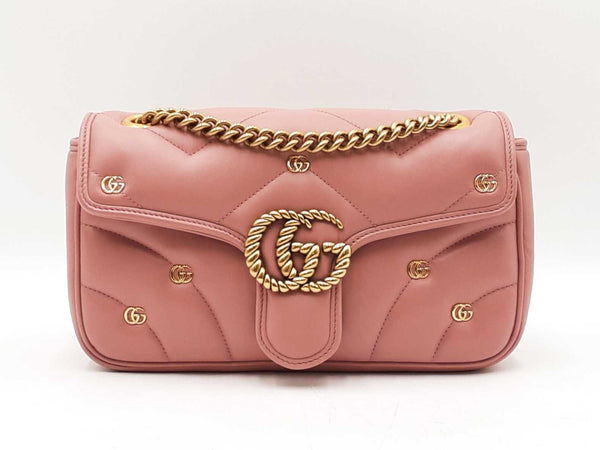 Gucci Small Marmont Chain Shoulder Bag In Gg Studded Rose Leather Fw0925ixzdu