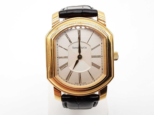 Tiffany & Co. 32 Mark Coupe 18k Yg Black Crocodile Leather Watch Do0725iwxzde