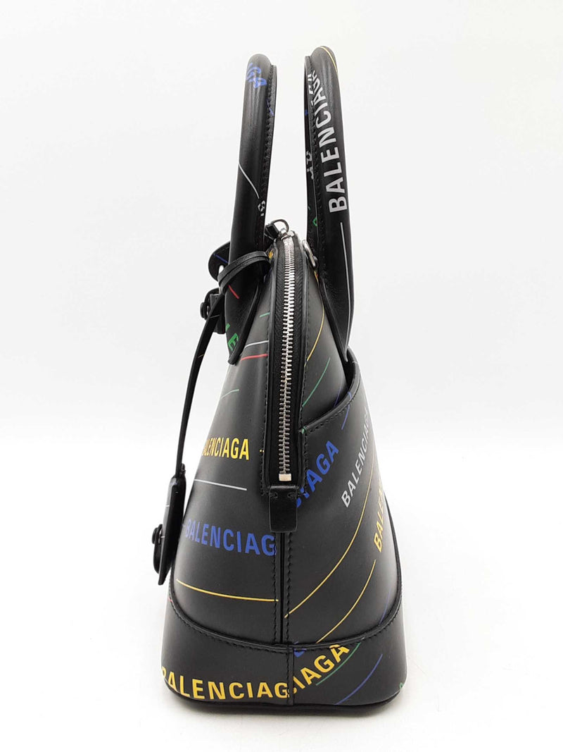 Balenciaga Small Ville Top Handle Bag In Logo Printed Black Leather Fw0925orxdu