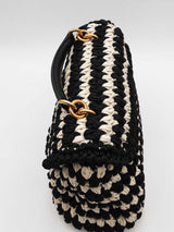 Salvatore Ferragamo Gancini Black & White Crochet Cord Top Handle Bag Eb626wxzsa