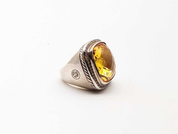 David Yurman Sterling Silver Citrine Diamond Ring Size 7.5 Lherzde 144010012138