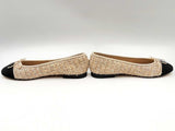 Chanel Tweed Ballet Flats Glittered Tweed Grosgrain Beige Size 39.5 Sd0425oxzsa