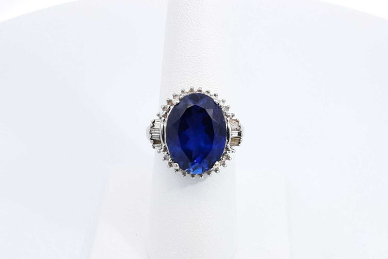 Sapphire & Diamond Ring In 14k White Gold 6.9 Grams Size 7 Eb1124sxdu