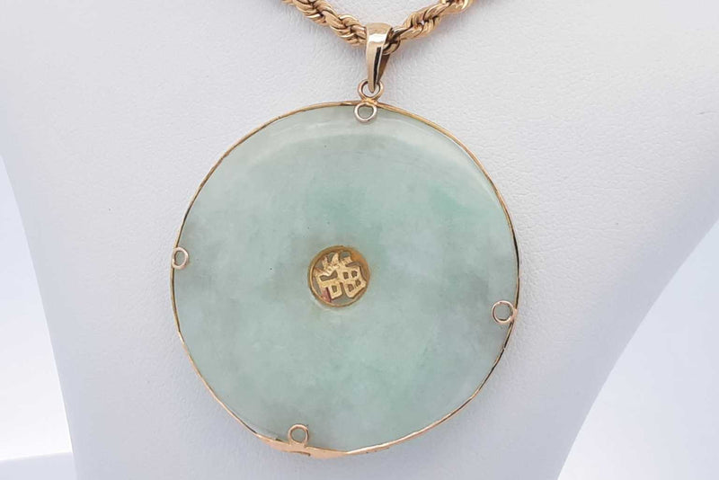 Jade Pendant & 14k Yellow Gold Rope Chain 23.9 Grams 20 Inch Eb1224pxzdu