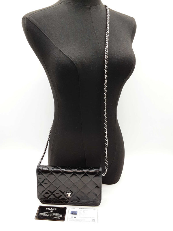 Chanel Wallet On Chain Black Quilted Patent Leather Crossbody Bag Do0825lpcrde