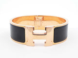 Hermès Clic Clac H Rose Gold-tone & Black Enamel Bracelet 7 Inch Fw1026lordu