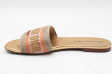 Christian Dior Embroidered Cotton Gold Metallic Dway Slides Sz 35.5 Eb0126lrxdu