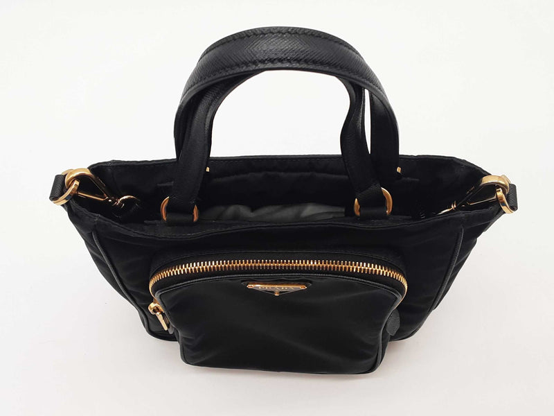 Prada Saffiano Trimmed Tessuto Nylon Black Handbag Sd0825pzxde