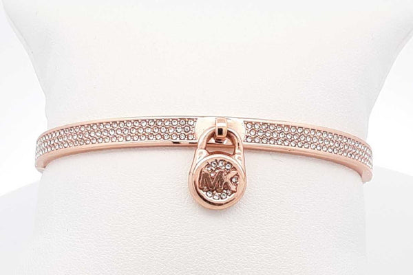 Michael Kors Rose Gold Tone Logo Lock Bangle Bracelet 18.1 Grams Eb0125wxsa