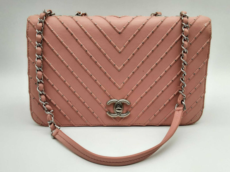 Chanel Flapbag Light Pink Leather Studded Chevron Shoulder Bag Do0924ooxzde