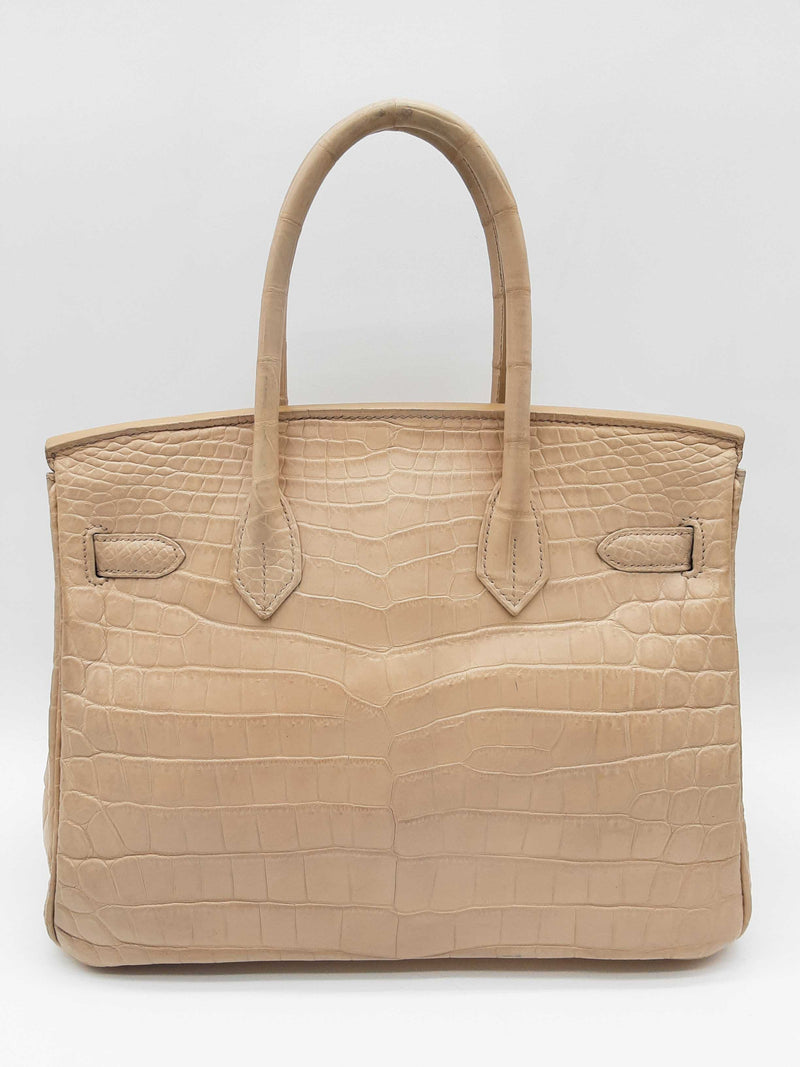 Hermes Birkin 30 Parchemin Beige Matte Crocodile Leather Palladium Handbag Do0325osxzxde