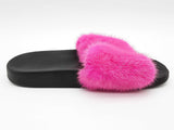 Givenchy Pink Mink Fur Black Rubber Slides Size Eu 36/ Us 6 W Do0526rxde