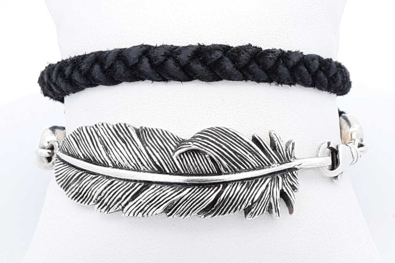 King Baby 925 Feather Double Leather Wrap Bracelet 36.1 Grams Eb0824rxsa