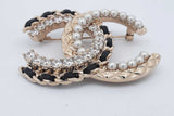 Chanel Gold Tone Lambskin Faux Pearl Crystal Quilted Cc Brooch Eb0726wrxsa