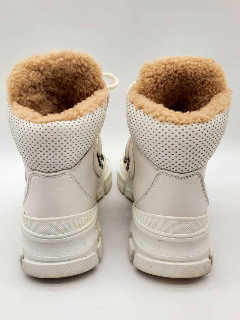 Gucci Flashtek White Fur Lined Sneakers Size It 38.5 Do1224loxde