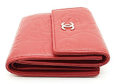 Chanel Camilla Embossed Red Leather Bifold Card Holder Wallet Do0626oorde