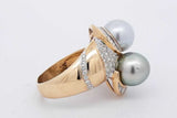 18k Yellow Gold Diamond & Faux Pearl Ring 12.8 Grams Size 9.25 Eb1225ixzsa